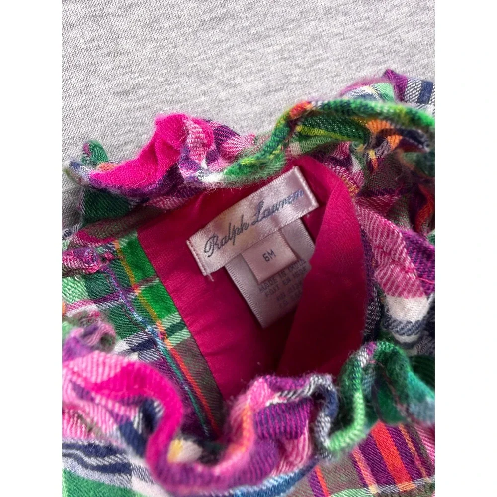 Ralph Lauren Dress Girls 6M Pink Plaid Ruffle Trim Long Sleeve Cotton Tartan